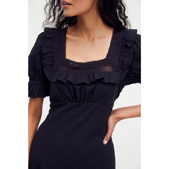 NEW FREE PEOPLE ENDLESS SUMMER Sz L NOW AND FOREVER MIDI MAXI DRESS Black Linen - Picture 4 of 10